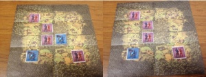 That blue knight in the center, due to being flanked by red, is taken out of the game.